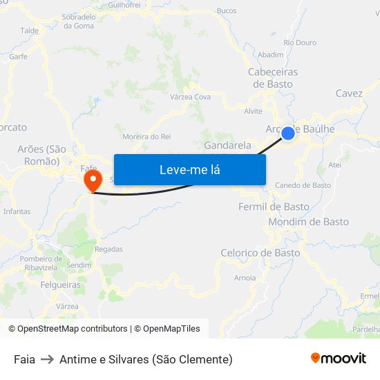 Faia to Antime e Silvares (São Clemente) map