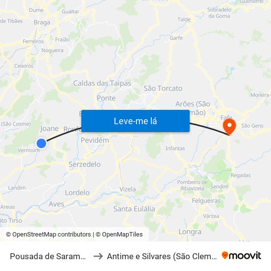 Pousada de Saramagos to Antime e Silvares (São Clemente) map