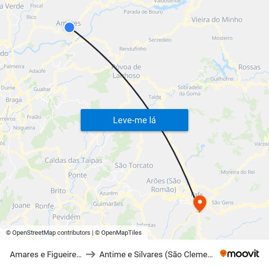 Amares e Figueiredo to Antime e Silvares (São Clemente) map