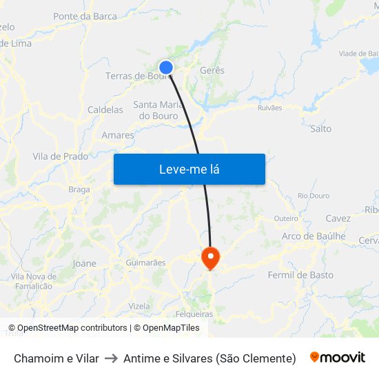 Chamoim e Vilar to Antime e Silvares (São Clemente) map