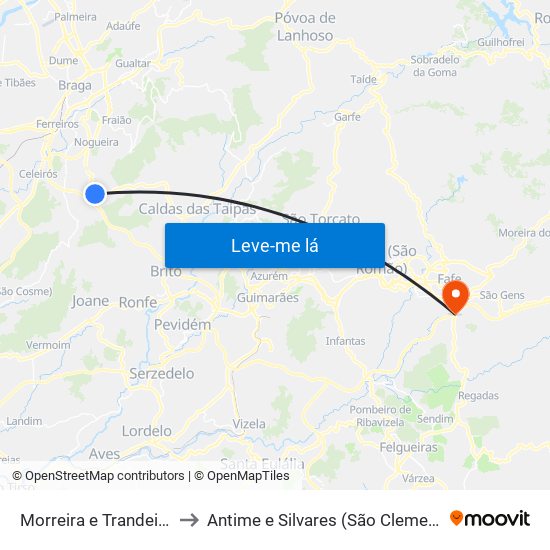 Morreira e Trandeiras to Antime e Silvares (São Clemente) map