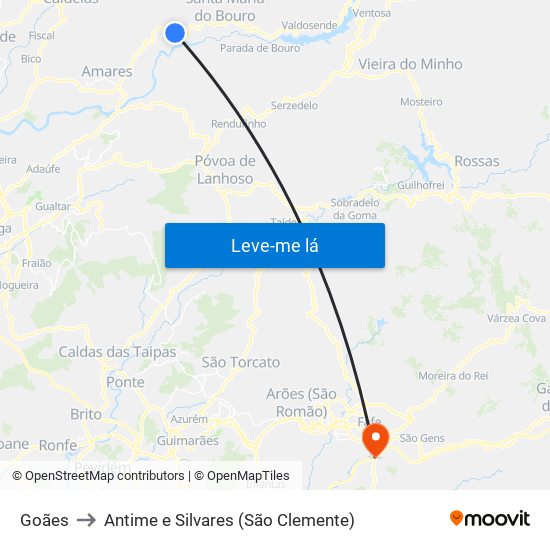 Goães to Antime e Silvares (São Clemente) map