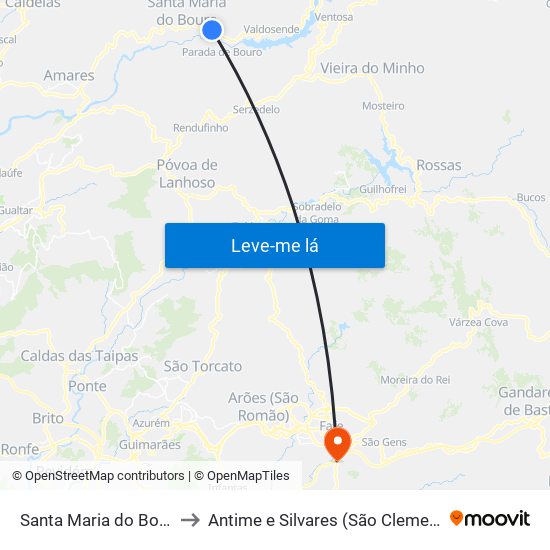 Santa Maria do Bouro to Antime e Silvares (São Clemente) map