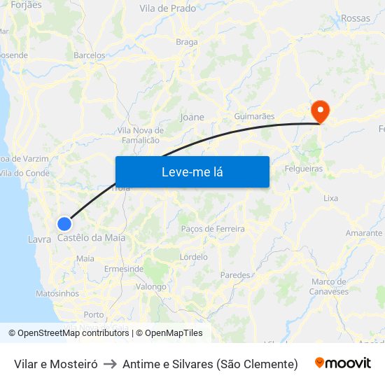 Vilar e Mosteiró to Antime e Silvares (São Clemente) map