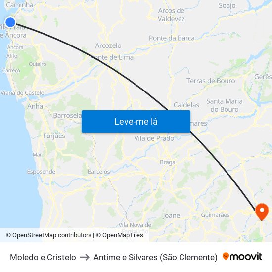 Moledo e Cristelo to Antime e Silvares (São Clemente) map