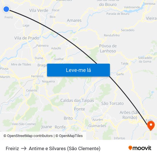 Freiriz to Antime e Silvares (São Clemente) map