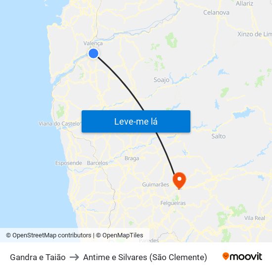 Gandra e Taião to Antime e Silvares (São Clemente) map