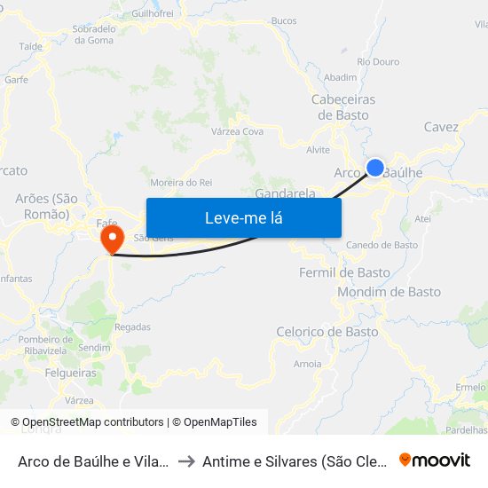 Arco de Baúlhe e Vila Nune to Antime e Silvares (São Clemente) map