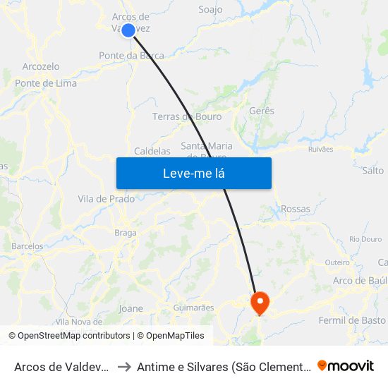 Arcos de Valdevez to Antime e Silvares (São Clemente) map