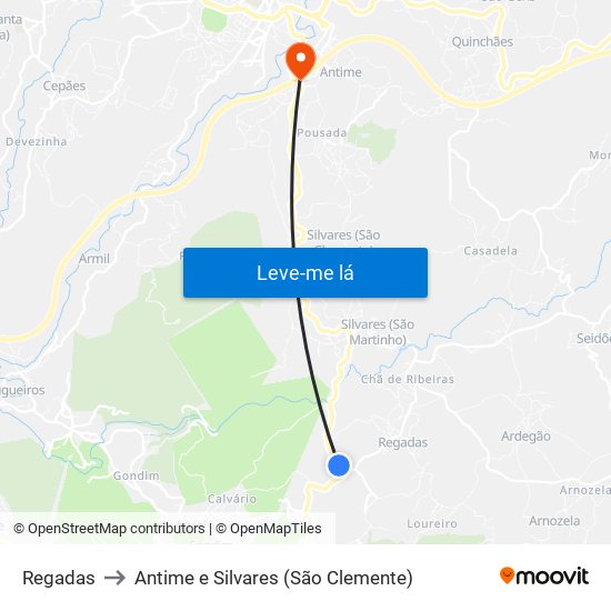 Regadas to Antime e Silvares (São Clemente) map