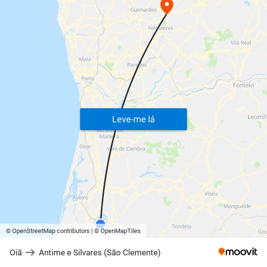 Oiã to Antime e Silvares (São Clemente) map