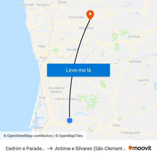 Cedrim e Paradela to Antime e Silvares (São Clemente) map