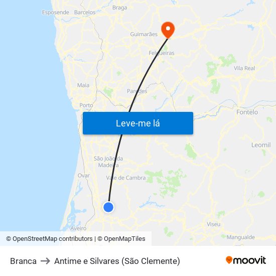 Branca to Antime e Silvares (São Clemente) map