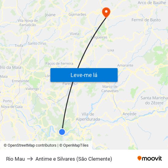 Rio Mau to Antime e Silvares (São Clemente) map