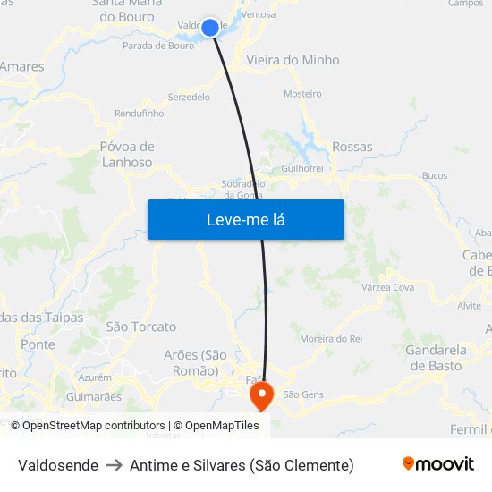 Valdosende to Antime e Silvares (São Clemente) map