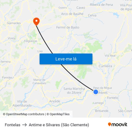 Fontelas to Antime e Silvares (São Clemente) map