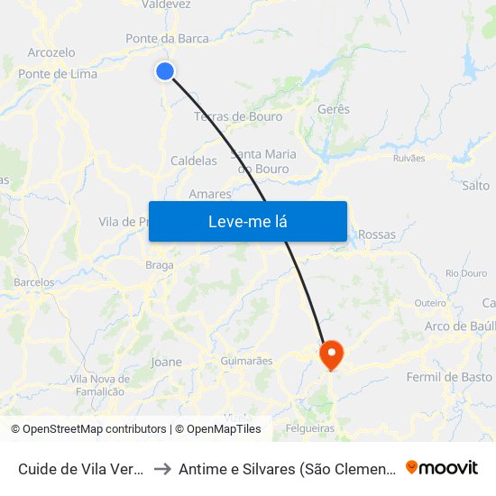 Cuide de Vila Verde to Antime e Silvares (São Clemente) map