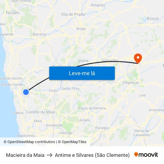 Macieira da Maia to Antime e Silvares (São Clemente) map