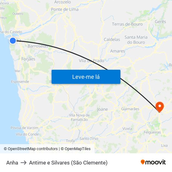 Anha to Antime e Silvares (São Clemente) map