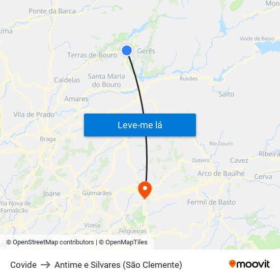 Covide to Antime e Silvares (São Clemente) map