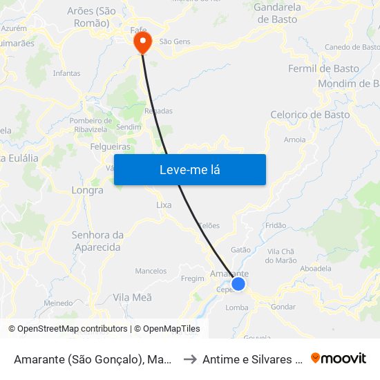 Amarante (São Gonçalo), Madalena, Cepelos e Gatão to Antime e Silvares (São Clemente) map