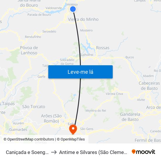 Caniçada e Soengas to Antime e Silvares (São Clemente) map