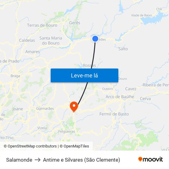 Salamonde to Antime e Silvares (São Clemente) map