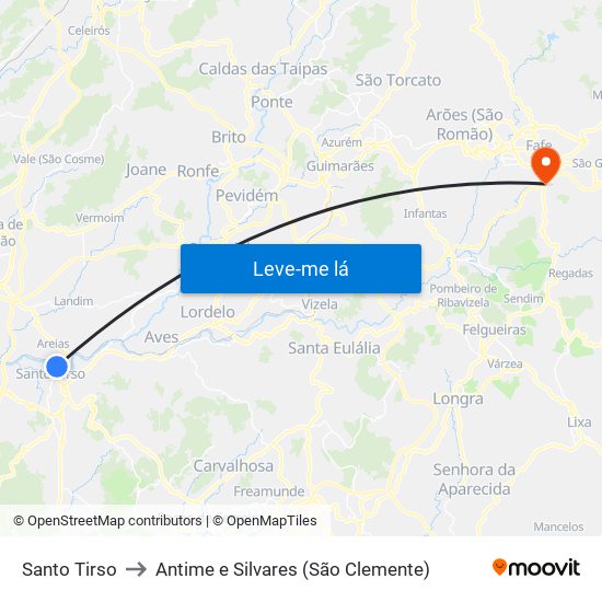 Santo Tirso to Antime e Silvares (São Clemente) map