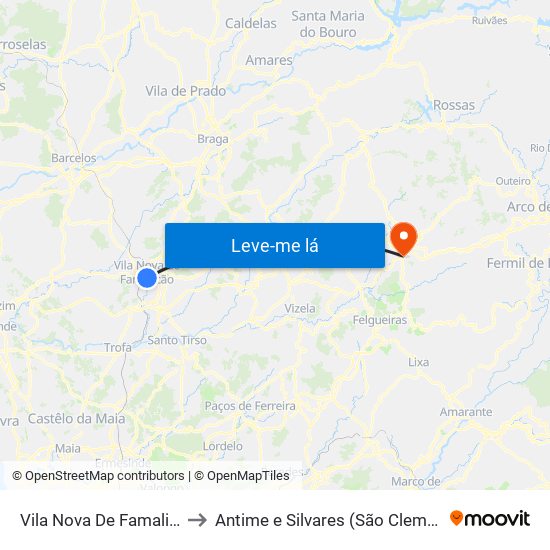 Vila Nova De Famalicão to Antime e Silvares (São Clemente) map