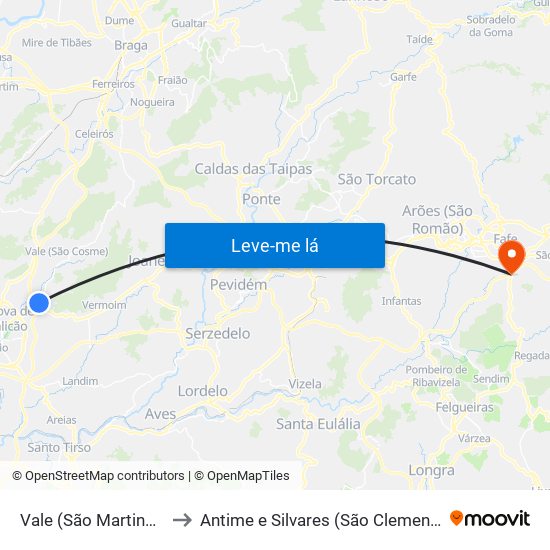 Vale (São Martinho) to Antime e Silvares (São Clemente) map