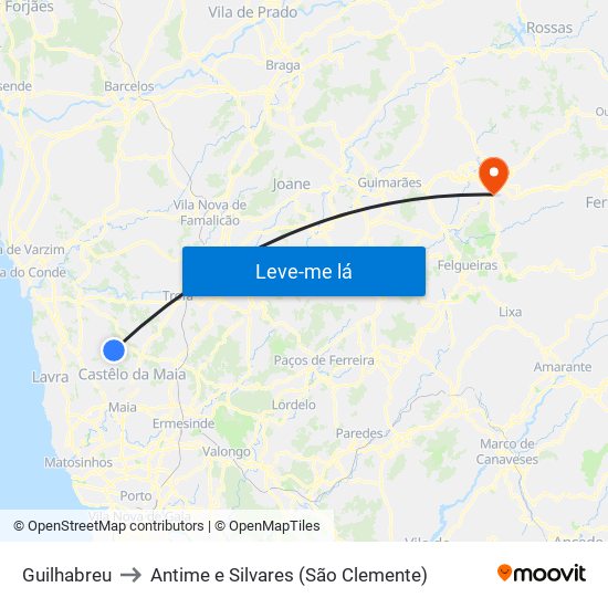 Guilhabreu to Antime e Silvares (São Clemente) map