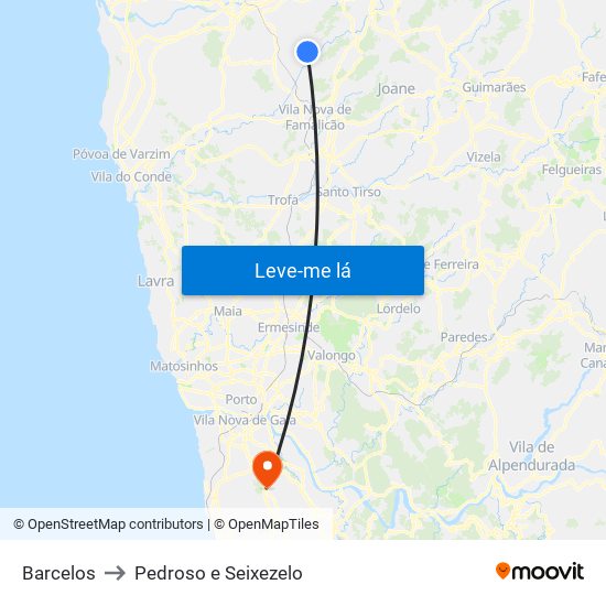 Barcelos to Pedroso e Seixezelo map