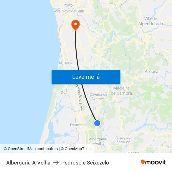Albergaria-A-Velha to Pedroso e Seixezelo map