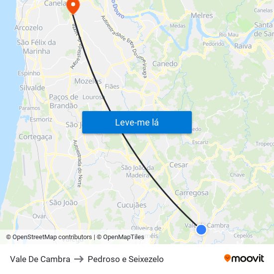 Vale De Cambra to Pedroso e Seixezelo map