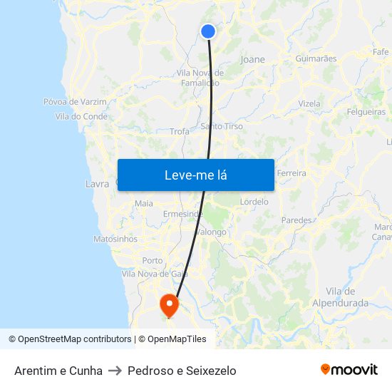 Arentim e Cunha to Pedroso e Seixezelo map