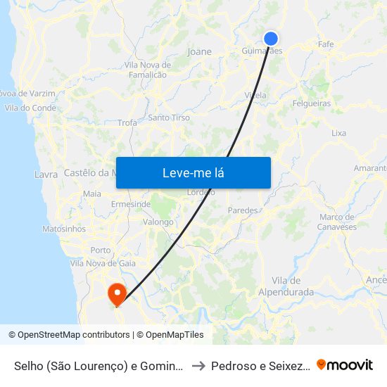 Selho (São Lourenço) e Gominhães to Pedroso e Seixezelo map