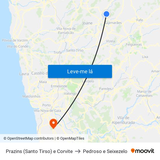 Prazins (Santo Tirso) e Corvite to Pedroso e Seixezelo map