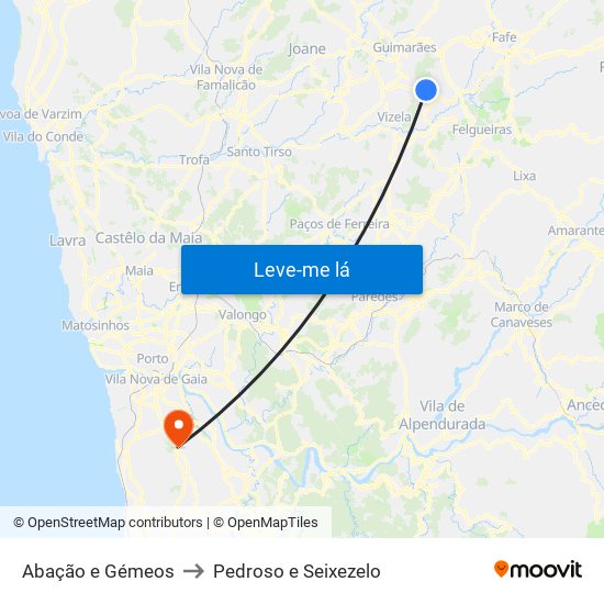 Abação e Gémeos to Pedroso e Seixezelo map