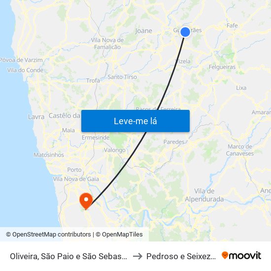 Oliveira, São Paio e São Sebastião to Pedroso e Seixezelo map