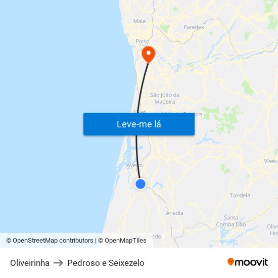 Oliveirinha to Pedroso e Seixezelo map