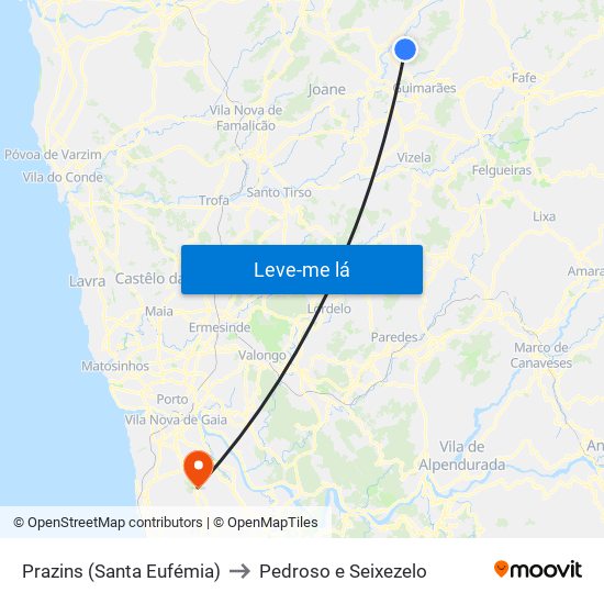 Prazins (Santa Eufémia) to Pedroso e Seixezelo map