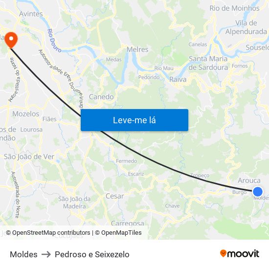 Moldes to Pedroso e Seixezelo map