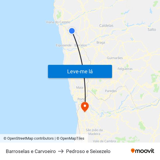 Barroselas e Carvoeiro to Pedroso e Seixezelo map