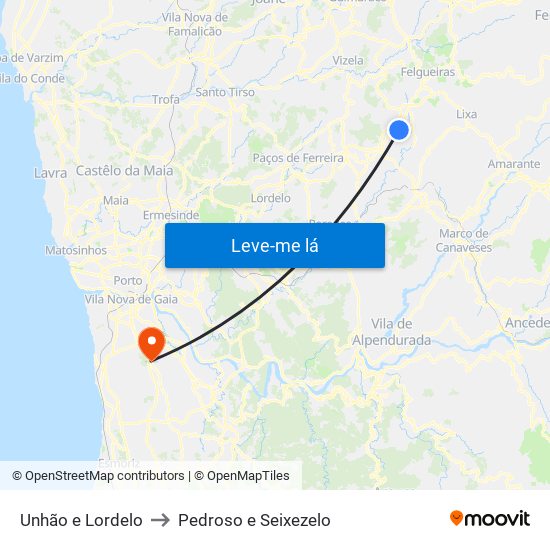 Unhão e Lordelo to Pedroso e Seixezelo map