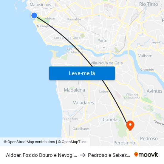 Aldoar, Foz do Douro e Nevogilde to Pedroso e Seixezelo map