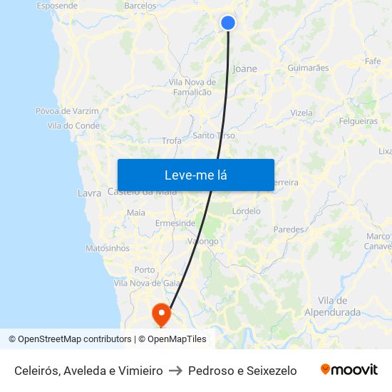 Celeirós, Aveleda e Vimieiro to Pedroso e Seixezelo map