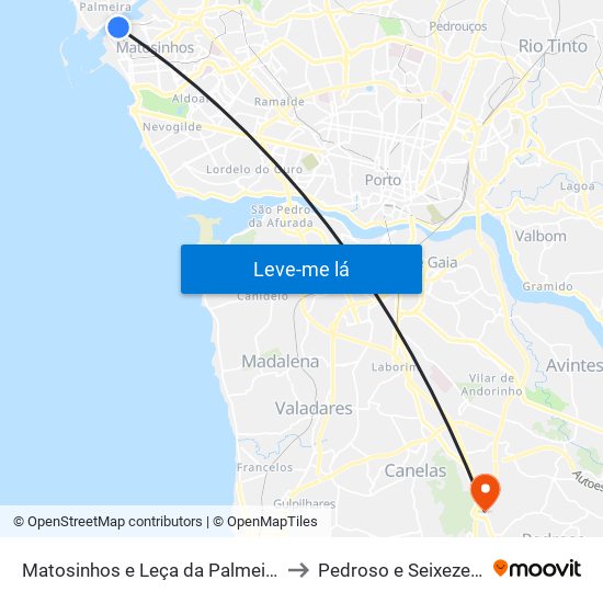 Matosinhos e Leça da Palmeira to Pedroso e Seixezelo map