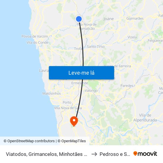 Viatodos, Grimancelos, Minhotães e Monte de Fralães to Pedroso e Seixezelo map
