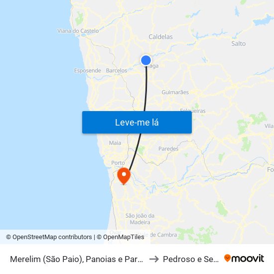 Merelim (São Paio), Panoias e Parada de Tibães to Pedroso e Seixezelo map