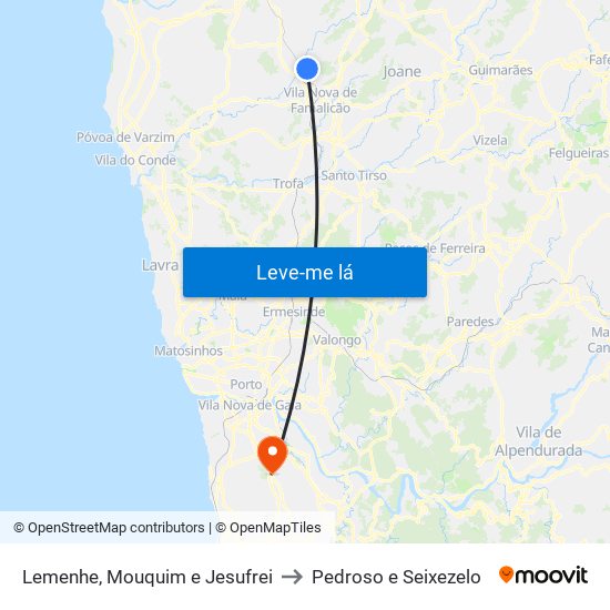 Lemenhe, Mouquim e Jesufrei to Pedroso e Seixezelo map